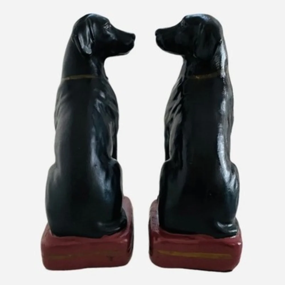 Vintage Black Labrador Retriever Ceramic Bookends 8" Pair Gold Purple Dog Figure - Picture 4 of 5